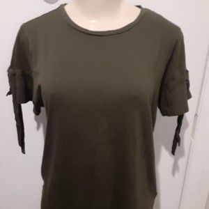 Michael Kors Olive Green Top w/ Shoulder Lacing Detail size Large